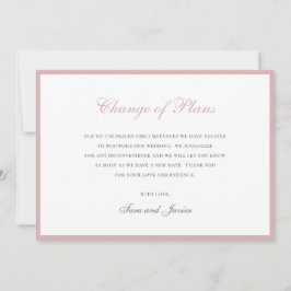 ダスティローズピンクの結婚式延期カード(写真なし) Change of Plans セーブザデート