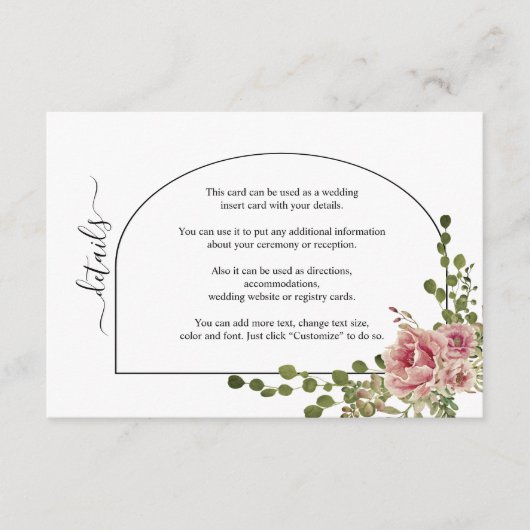 ダスティローズピンクの花とアーチの花嫁ウェディング エンクロージャーカード (正面)