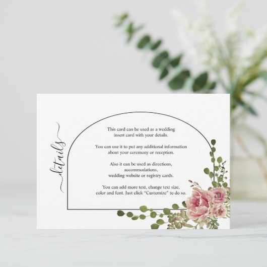 ダスティローズピンクの花とアーチの花嫁ウェディング エンクロージャーカード (スタンド正面)