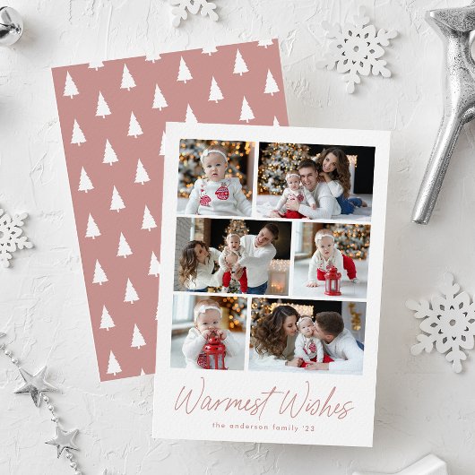 ダスティローズ体の"Warmest Wishes" 6枚の写真コラージュ シーズンカード