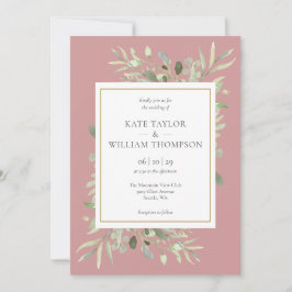 ダスティローズ ピンク モーヴ グリニーリー フォリアージュ ウェディング 招待状