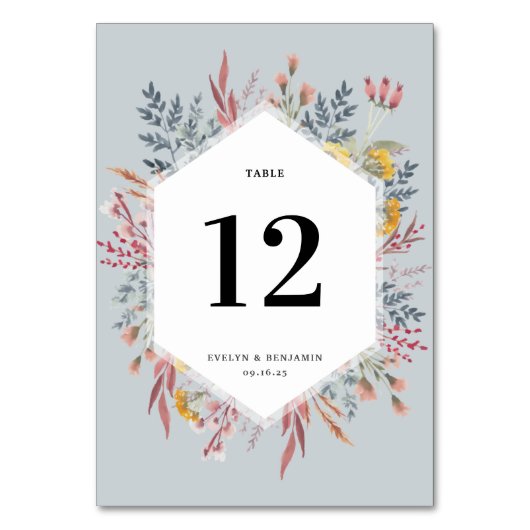 ダスティワイルドフラワーウォーター色結婚植物表 テーブルナンバー (正面)