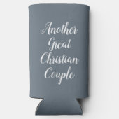 ダスティーおもしろいブルーとホワイト結婚ズ スリム缶クーラー (裏面)