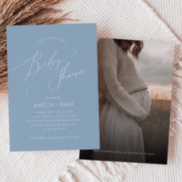 ダスティーお洒落ブルー | フォトベビーシャワー 招待状