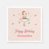 ダスティーかわいらしピンクバレリーナ子供の誕生日パーティー スタンダードカクテルナプキン (正面)