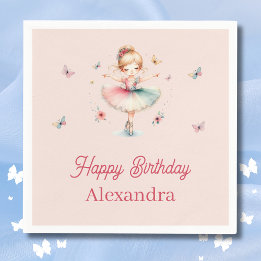 ダスティーかわいらしピンクバレリーナ子供の誕生日パーティー スタンダードカクテルナプキン