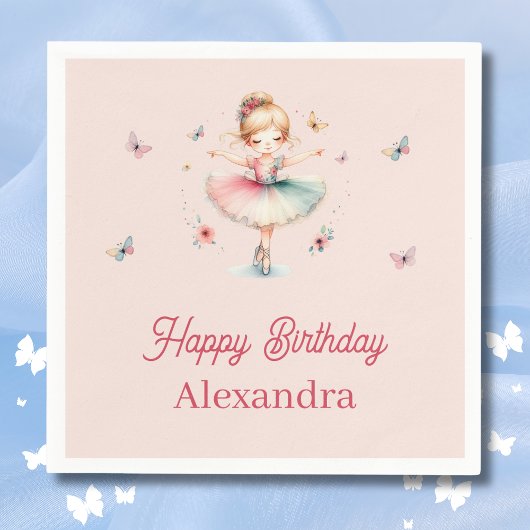 ダスティーかわいらしピンクバレリーナ子供の誕生日パーティー スタンダードカクテルナプキン