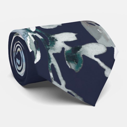 ダスティーとネイビーブルー植物学結婚フローラ ネクタイ (ロール)