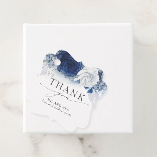 ダスティーとネイビーブルー結婚の花々ありがとう フェイバータグ (インサイチュ)