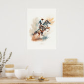 ダスティーなウェスタン・ウォーターカラー「暴れ馬」 ポスター (キッチン)