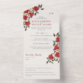 ダスティーエレガントゴールデンレッドローズ結婚フラワーズ オールインワン招待状 (内側)