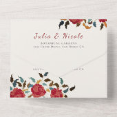 ダスティーエレガントゴールデンレッドローズ結婚フラワーズ オールインワン招待状 (裏面)