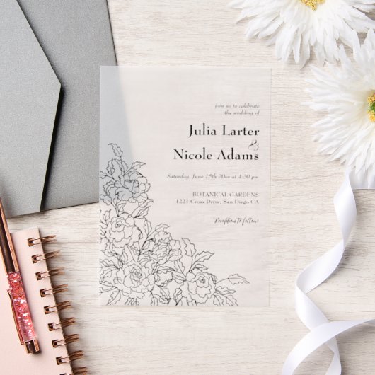 ダスティーエレガントゴールデンレッドローズ結婚フラワーズ ベラム紙招待状 (ウェディング)