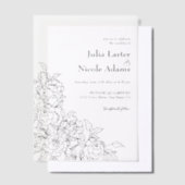 ダスティーエレガントゴールデンレッドローズ結婚フラワーズ ベラム紙招待状 (オフセット)