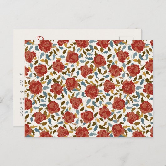 ダスティーエレガントゴールデンレッドローズ結婚フラワーズ ポストカード (正面/裏面)