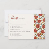 ダスティーエレガントゴールデンレッドローズ結婚フラワーズ 出欠カード (正面)