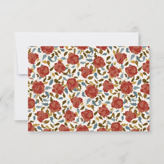 ダスティーエレガントゴールデンレッドローズ結婚フラワーズ 出欠カード (裏面)