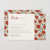 ダスティーエレガントゴールデンレッドローズ結婚フラワーズ 出欠カード (正面/裏面)