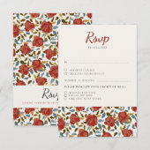 ダスティーエレガントゴールデンレッドローズ結婚フラワーズ 出欠カード (正面/裏面)