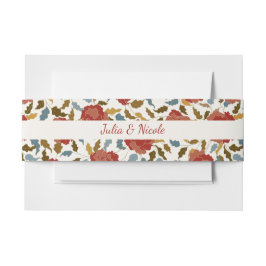 ダスティーエレガントゴールデンレッドローズ結婚フラワーズ 招待状ベリーバンド