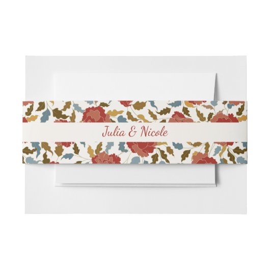 ダスティーエレガントゴールデンレッドローズ結婚フラワーズ 招待状ベリーバンド (正面例)