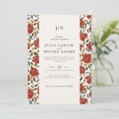 ダスティーエレガントゴールデンレッドローズ結婚フラワーズ 招待状 (スタンド正面)