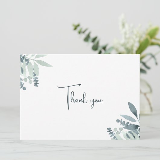 ダスティーエレガントセージ緑の水色の緑 サンキューカード (スタンド正面)