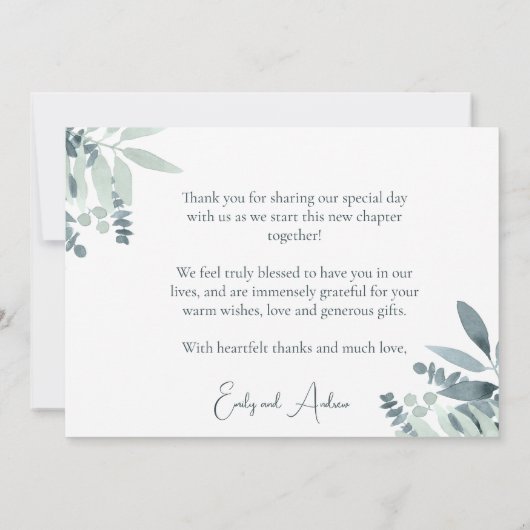 ダスティーエレガントセージ緑の水色の緑 サンキューカード (裏面)