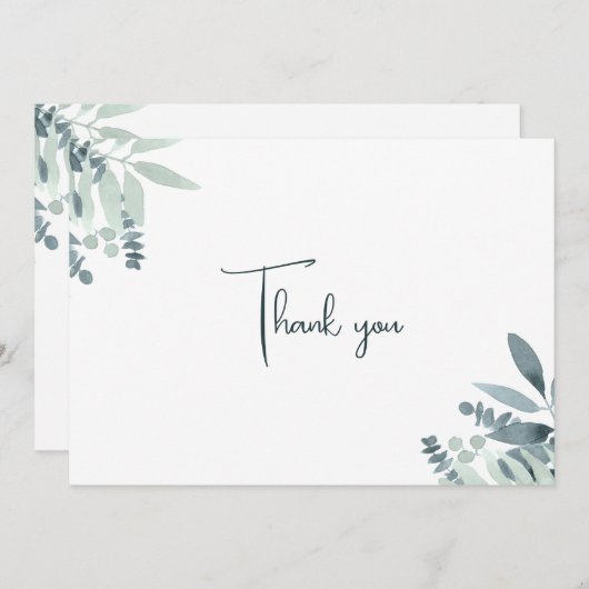 ダスティーエレガントセージ緑の水色の緑 サンキューカード (正面/裏面)