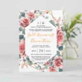 ダスティーエレガントバラピンクマウヴ金ゴールド結婚フローラ 招待状 (スタンド正面)