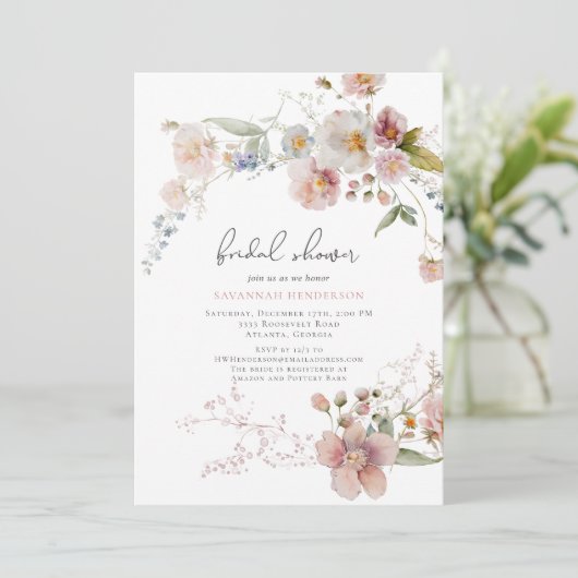 ダスティーエレガントピンクガーデンフローラブライダルシャワー 招待状 (スタンド正面)