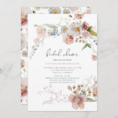 ダスティーエレガントピンクガーデンフローラブライダルシャワー 招待状 (正面/裏面)