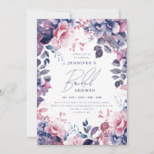 ダスティーエレガントピンクパープルフローラブライダルシャワー 招待状 (正面)