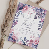 ダスティーエレガントピンクパープルフローラブライダルシャワー 招待状