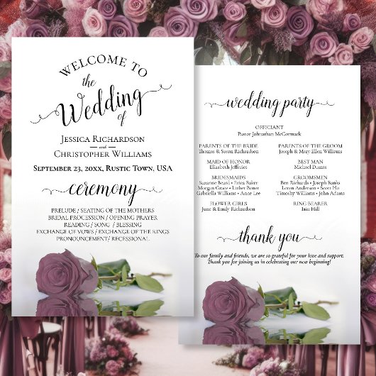 ダスティーエレガントピンクローズバジェット結婚式 プログラム
