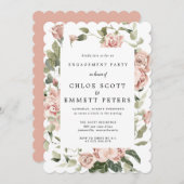 ダスティーエレガントピンクローズフローラ婚約パーティ 招待状 (正面/裏面)