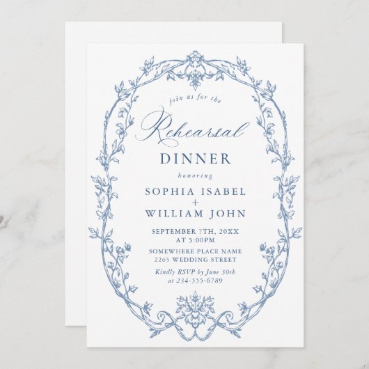 ダスティーエレガントブビクトリアンルーリハーサルディナー 招待状 (正面/裏面)