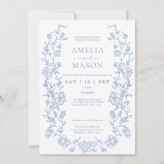 ダスティーエレガントブフランスのルーヴィンテージウェディング 招待状 (正面)