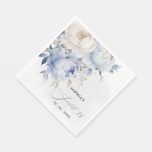 ダスティーエレガントブモダンルーブルーフローラスウィート16 スタンダードランチョンナプキン (角)