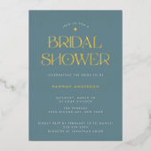 ダスティーエレガントブモダンルーブルー金ゴールドスターブライダルシャワー 箔招待状 (正面)