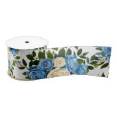 ダスティーエレガントブルーとアイボリーフローラ結婚ズ サテンリボン (リール)