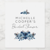 ダスティーエレガントブルーとネイビーフローラ ワインラベル (シングルラベル)