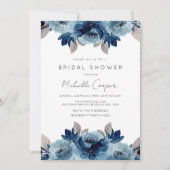 ダスティーエレガントブルーとネイビーフローラ 招待状 (正面)