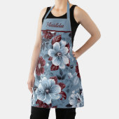 ダスティーエレガントブルーとブルゴーニュのフローラエプロン エプロン (インサイチュ)