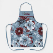 ダスティーエレガントブルーとブルゴーニュのフローラエプロン エプロン (正面)