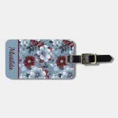 ダスティーエレガントブルーとブルゴーニュのフローララゲージタグ ラゲッジタグ (正面横)