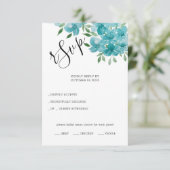 ダスティーエレガントブルーとミントフローラウォーターカラーアート 出欠カード (スタンド正面)