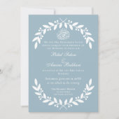ダスティーエレガントブルーと白い葉イスラム結婚教徒 招待状 (正面)