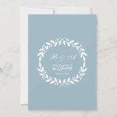 ダスティーエレガントブルーと白い葉イスラム結婚教徒 招待状 (裏面)