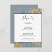 ダスティーエレガントブルーと金ゴールドの結婚詳細カード 招待状 (正面/裏面)